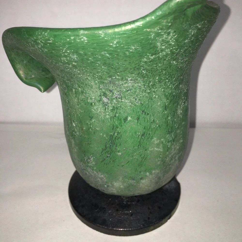 Vintage Murano Green Lily glass Vase Candle Holder made in Italy Sarreid ltd.